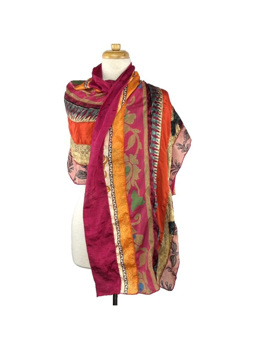 Darn Good Yarn Silk Medley Scarf 20x70 Recycled Sari Silk Boho Patchwork